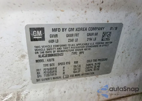 2019 Buick Encore Preferred из США, поврежденный, VIN KL4CJESB8KB839420